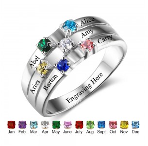 Birthstone Ring for mom, Sterling Silver Personalized Engravable Ring JEWJORI102508